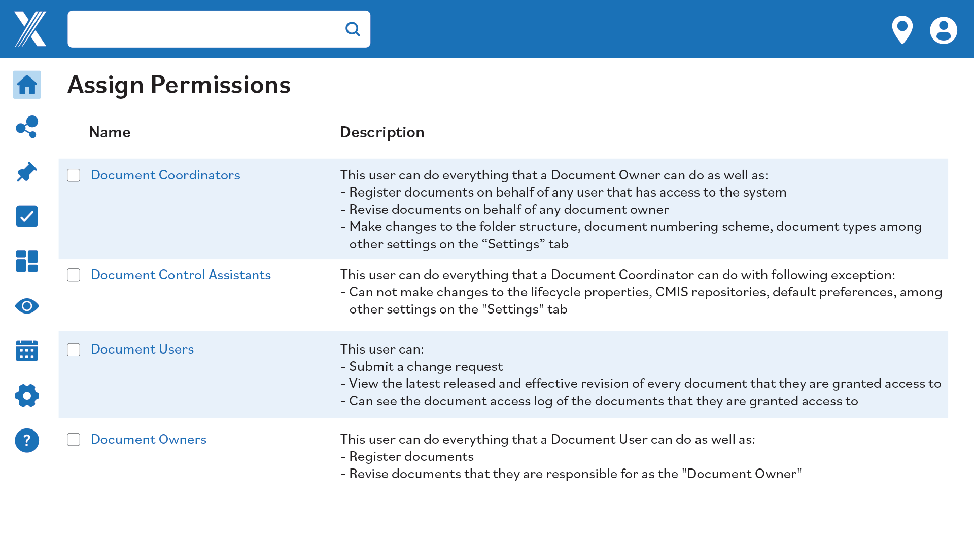 Screenshot of Document Control permission setting