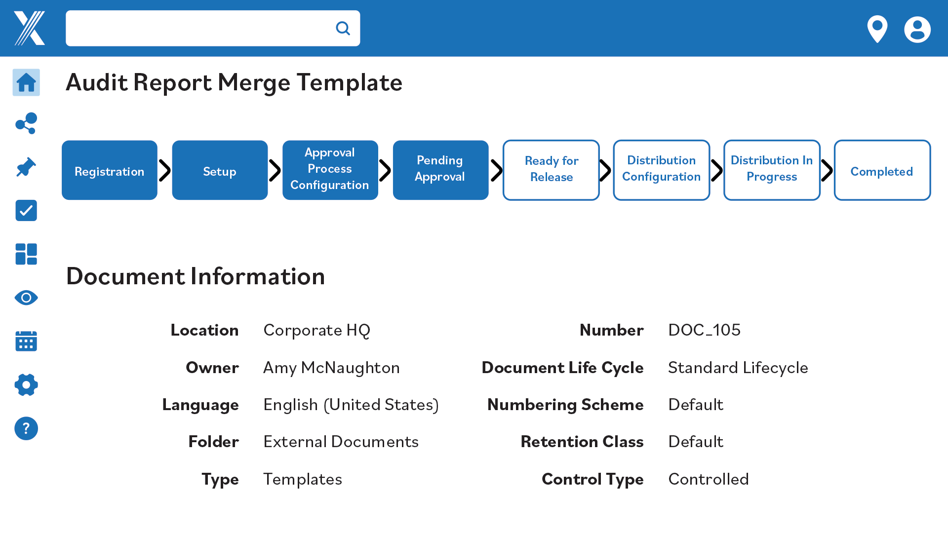 Screenshot of Document Control workflow