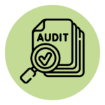 Magnifying glass over Audit form on green circle