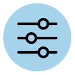 Icon of a slider control on a blue circle 