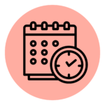 Icon of a calendar and clock on a pink circle 