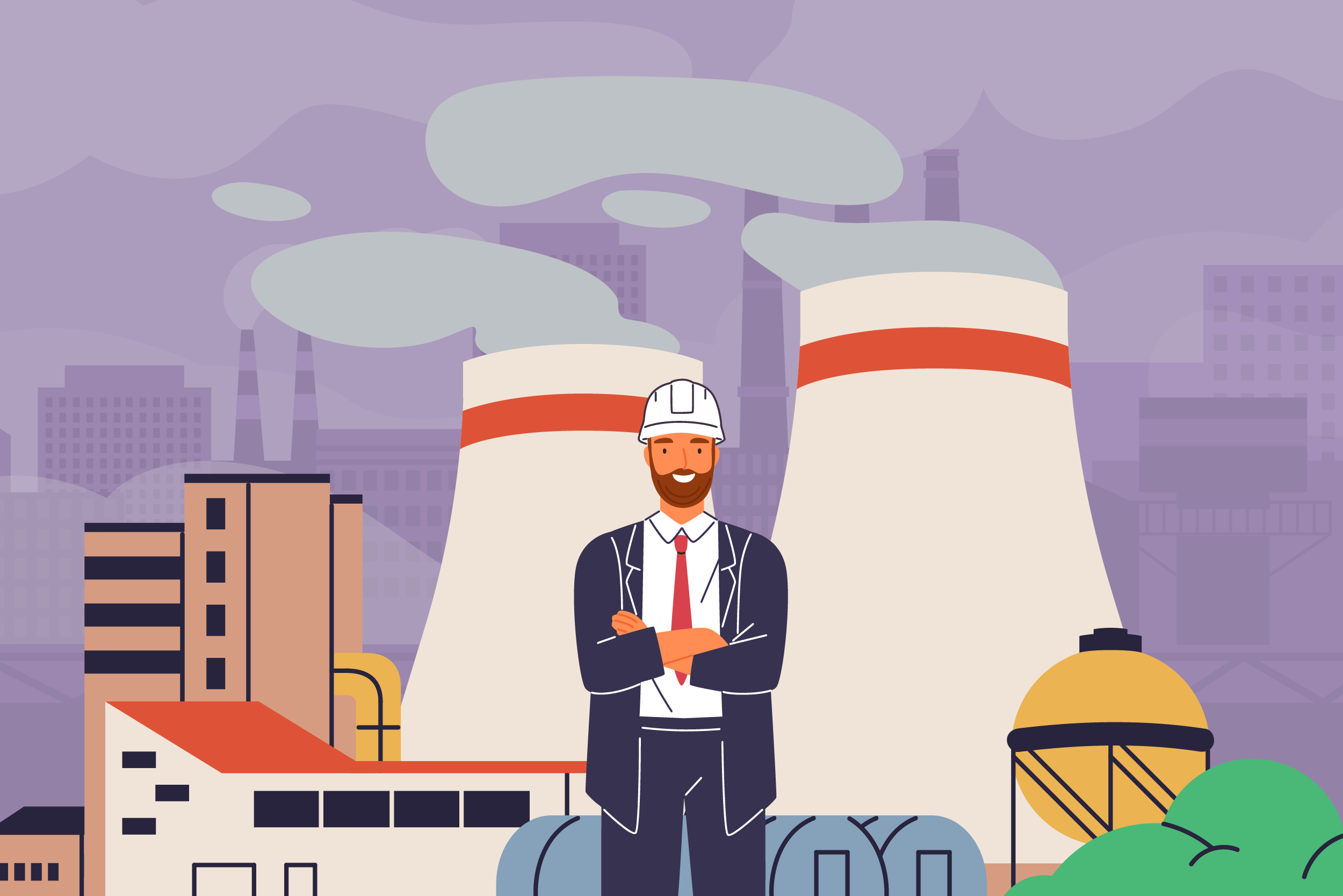 Graphic of an EHS manager in front of an industrial plant