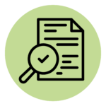 Icon of document with checkmark on green circle.