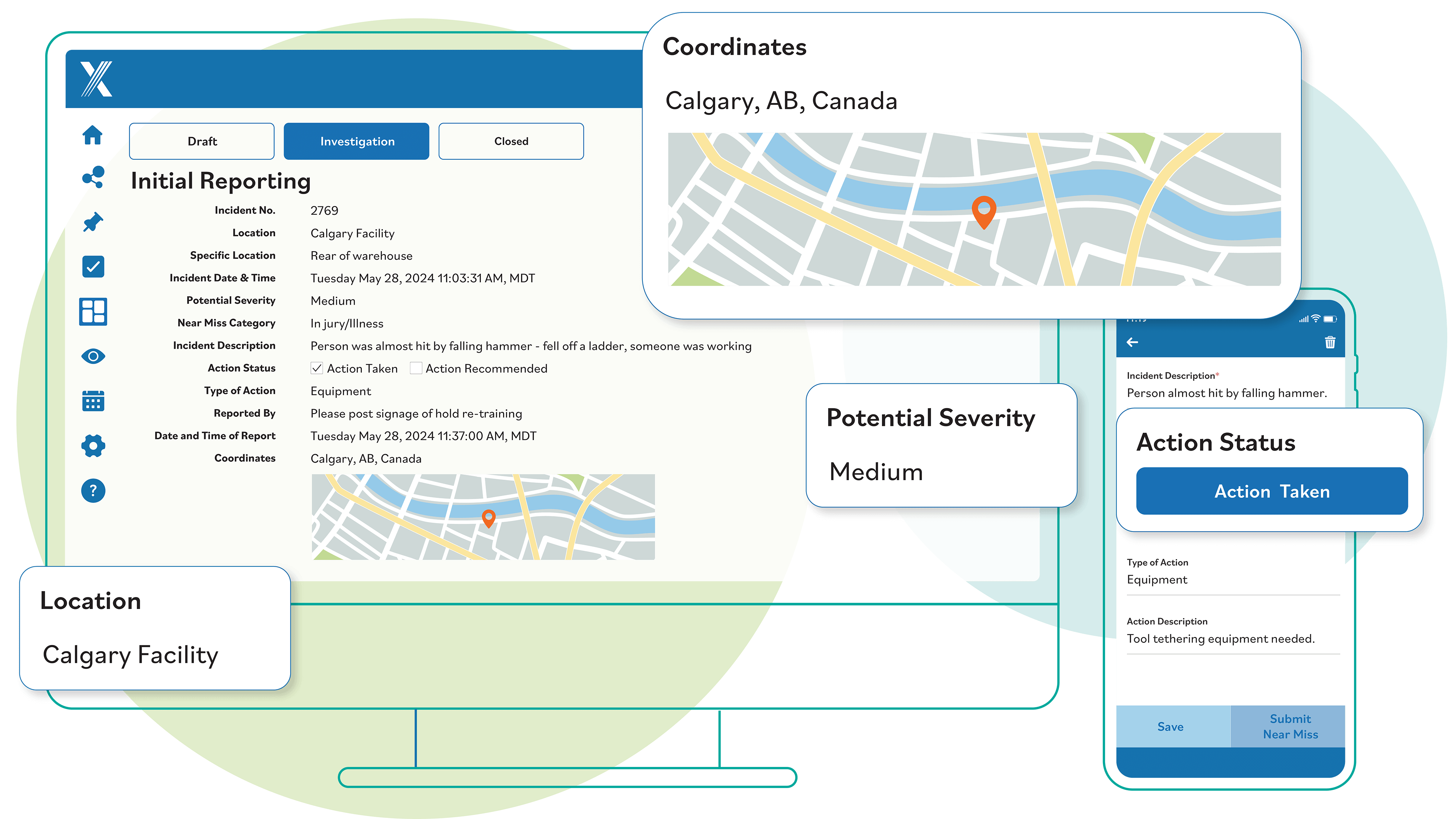 Mobile and desktop version of Incident Reporting. 