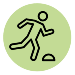 Icon of a person tripping on a green circle